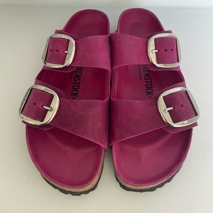 New Birkenstock Arizona Leather sandals in fuchsia. Purchased wrong size